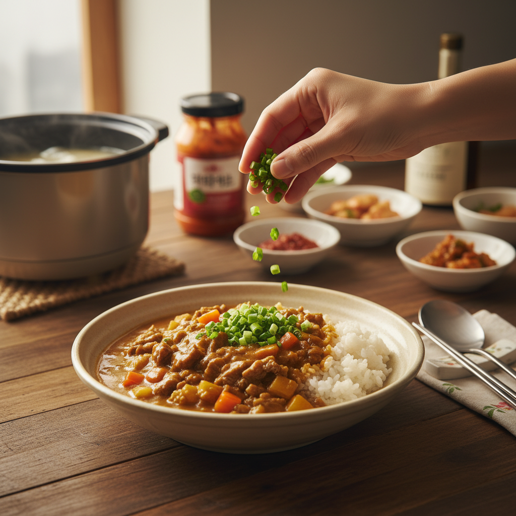 카레라이스 대파나 마지막 재료를 넣는 이미지