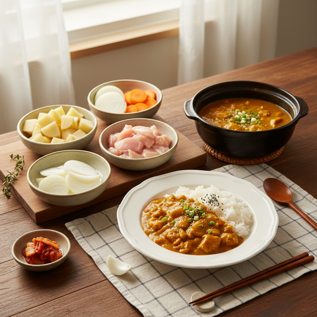 카레라이스 완성된 한 상 차림 이미지