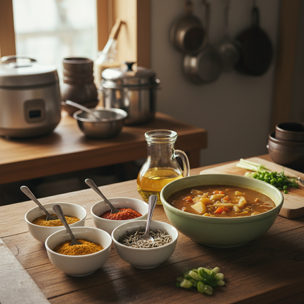 카레라이스 밥숟가락 기준 양념을 소분한 이미지