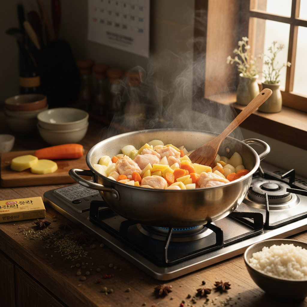 카레라이스 처음 볶거나 끓이기 시작한 이미지