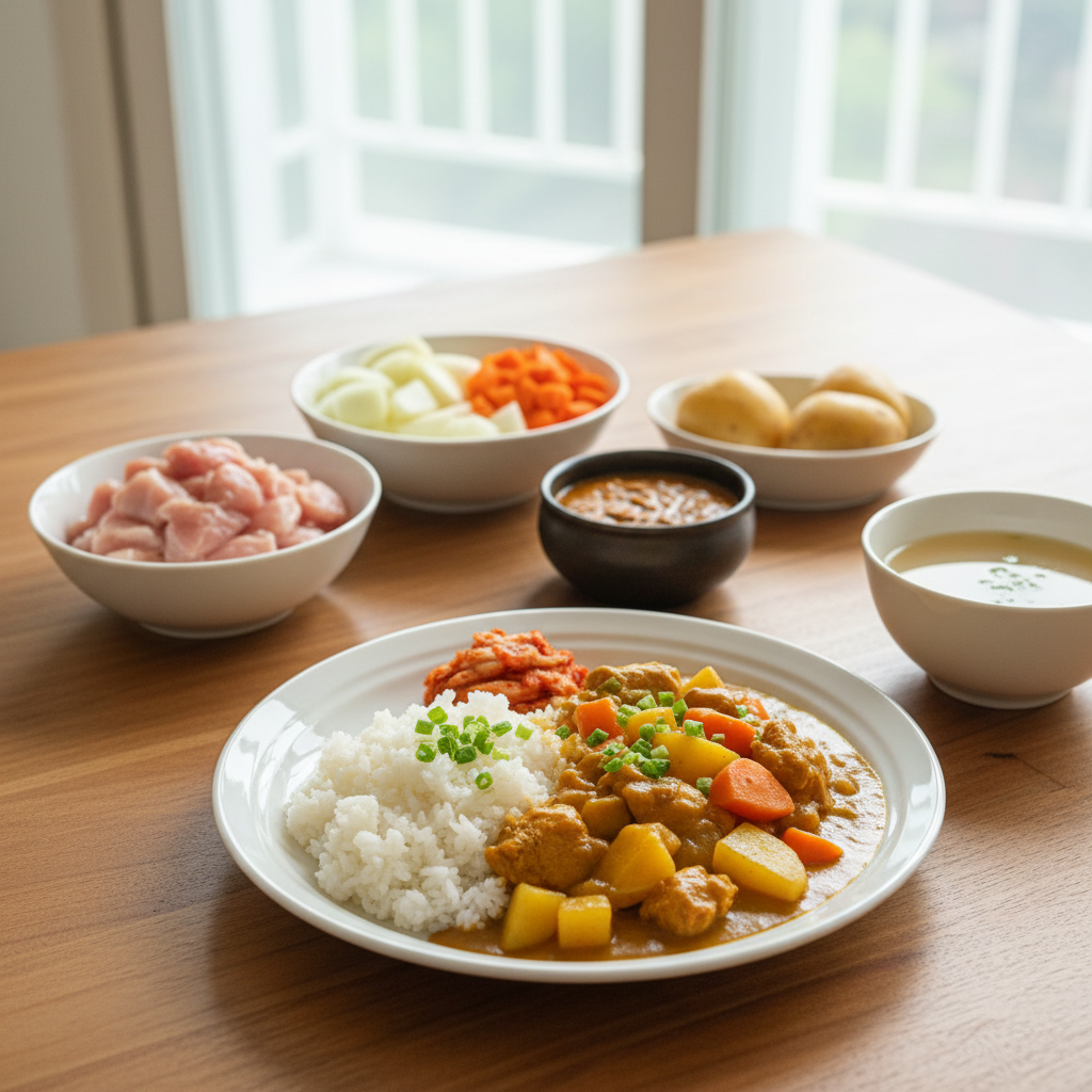 카레라이스 완성된 한 상 차림 이미지