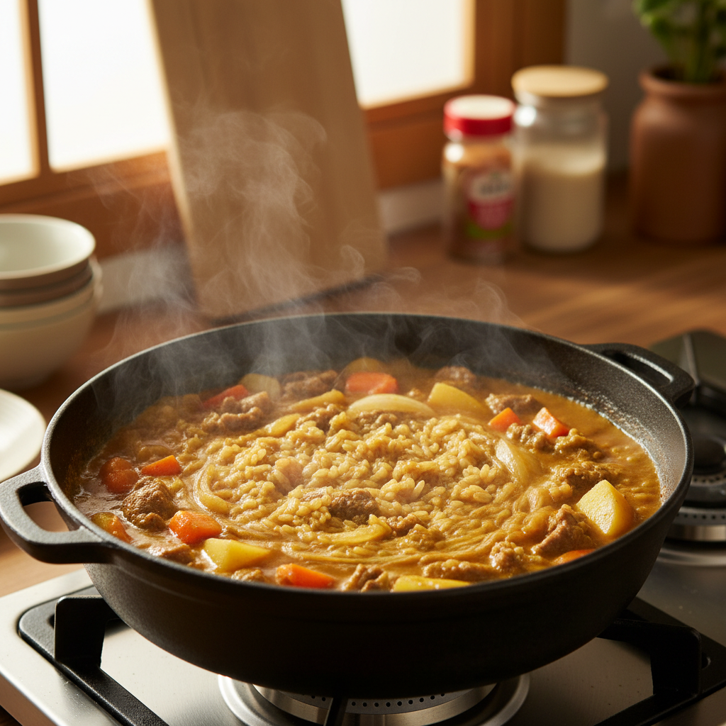 카레라이스 중간 불에서 익어가는 이미지