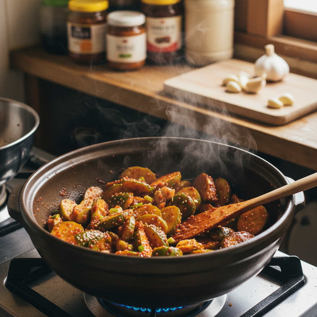 오이무침 중간 불에서 익어가는 이미지