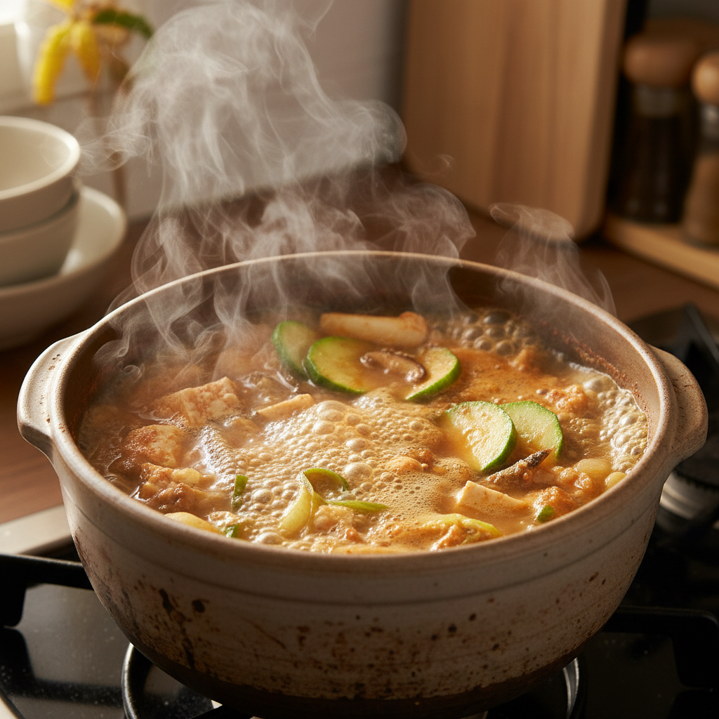 된장찌개 중간 불에서 익어가는 이미지