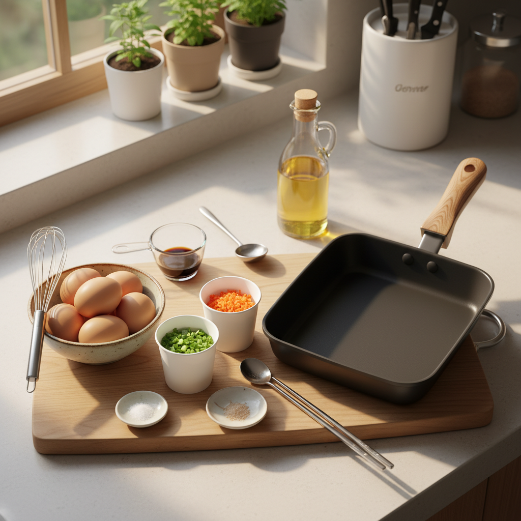 계란말이 재료를 종이컵과 밥숟가락 기준으로 준비한 이미지