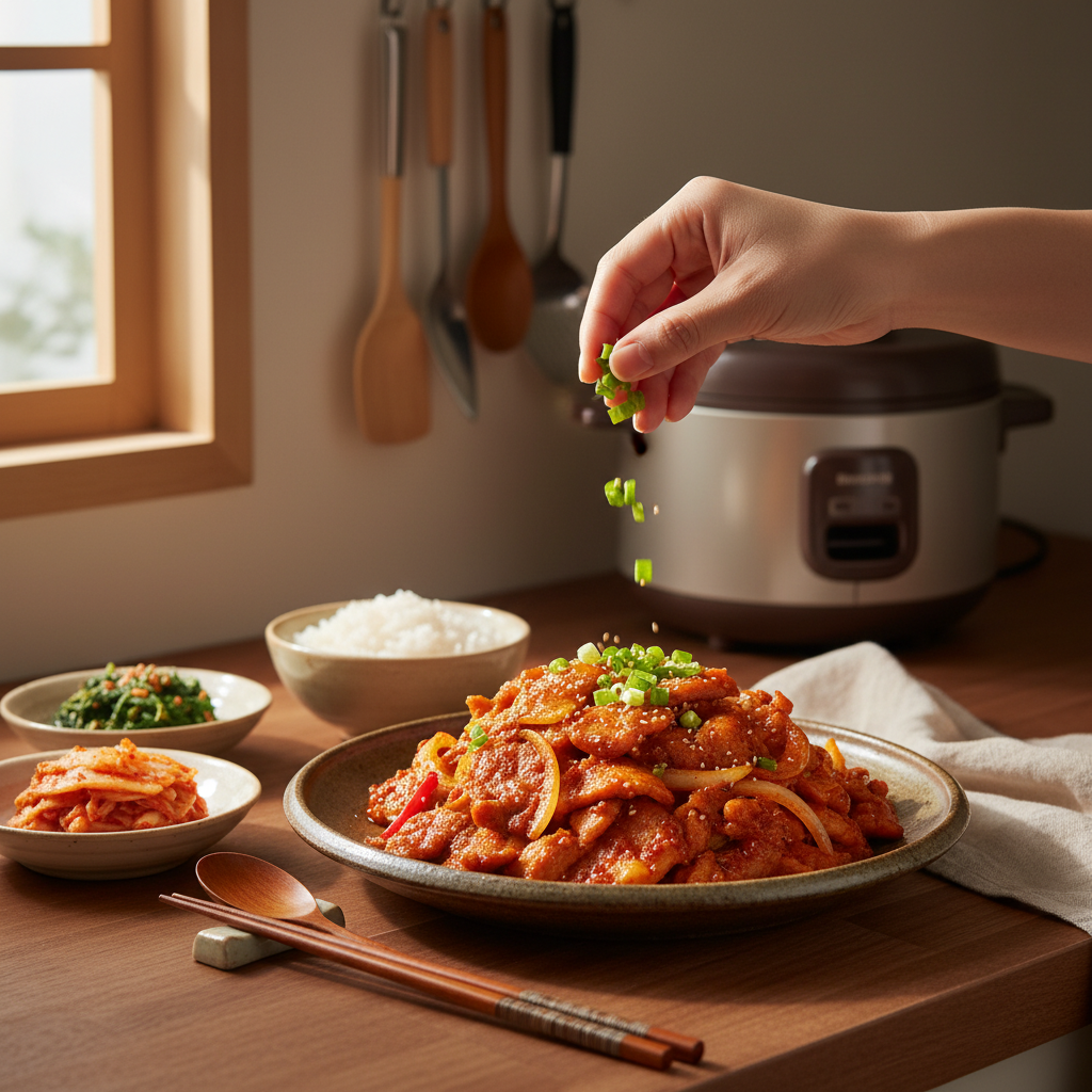 제육볶음 대파나 마지막 재료를 넣는 이미지