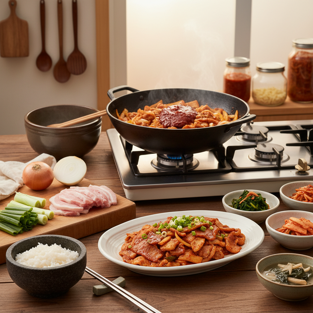 제육볶음 완성된 한 상 차림 이미지