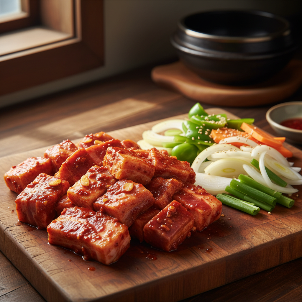 제육볶음 주재료를 손질 크기에 맞춰 정리한 이미지