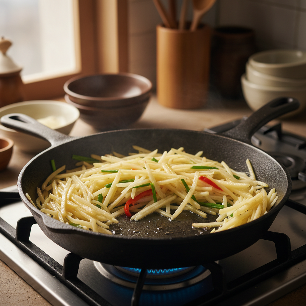 감자채볶음 처음 볶거나 끓이기 시작한 이미지