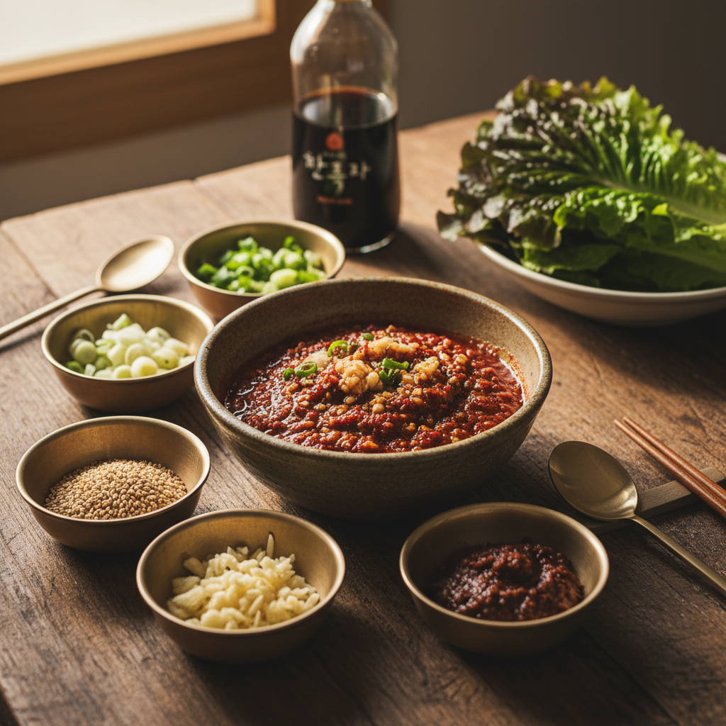 상추겉절이 밥숟가락 기준 양념을 소분한 이미지