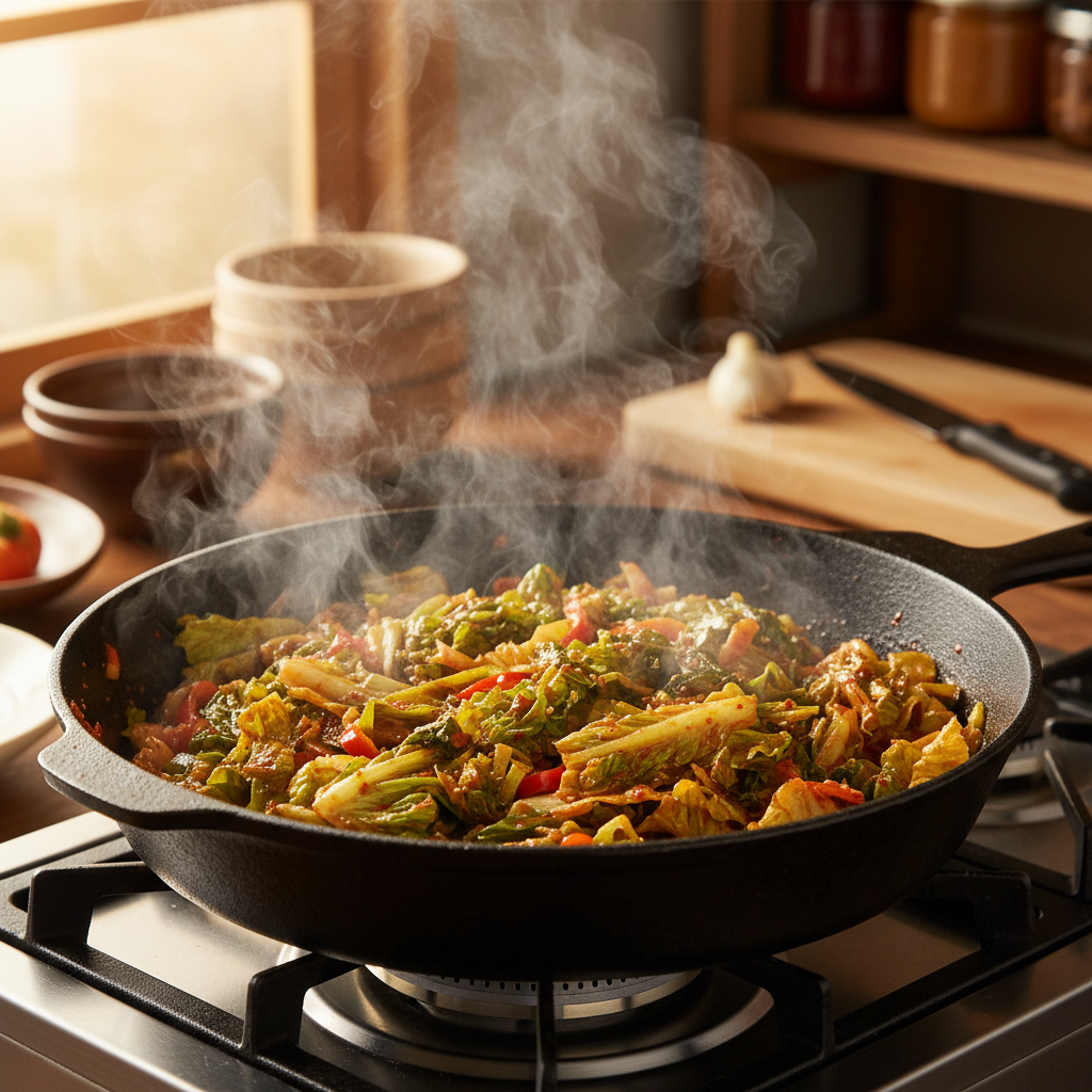 상추겉절이 중간 불에서 익어가는 이미지