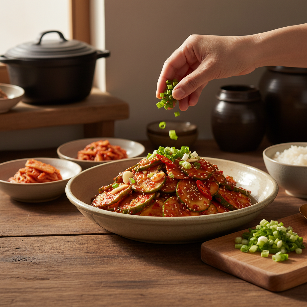 오이무침 대파나 마지막 재료를 넣는 이미지