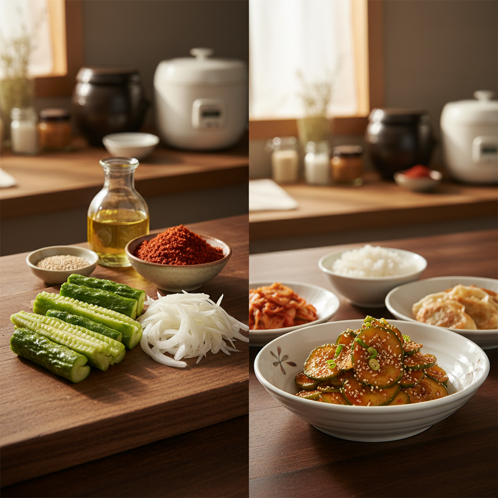 오이무침 완성된 한 상 차림 이미지