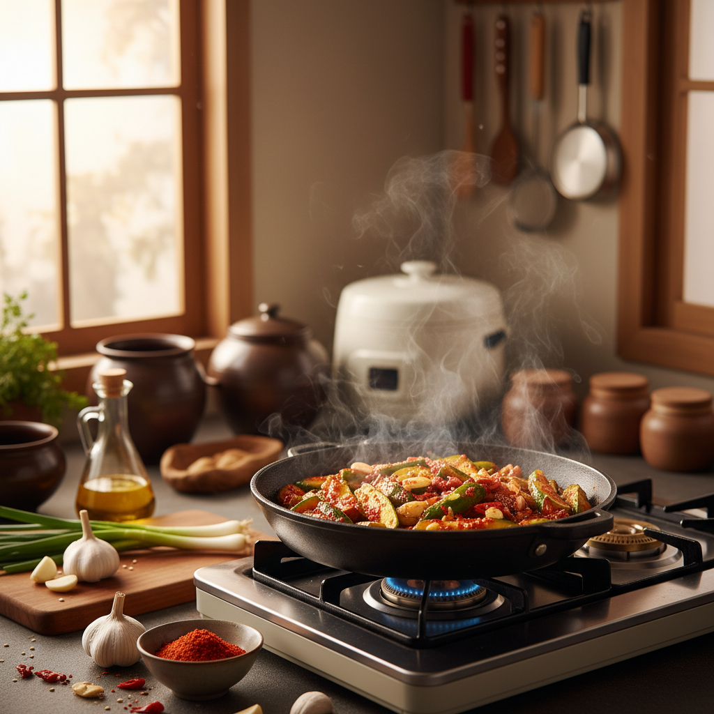 오이무침 중간 불에서 익어가는 이미지