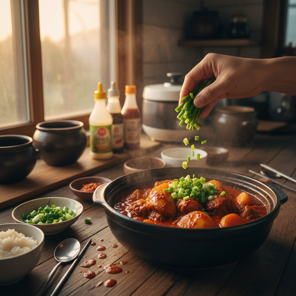 닭볶음탕 대파나 마지막 재료를 넣는 이미지