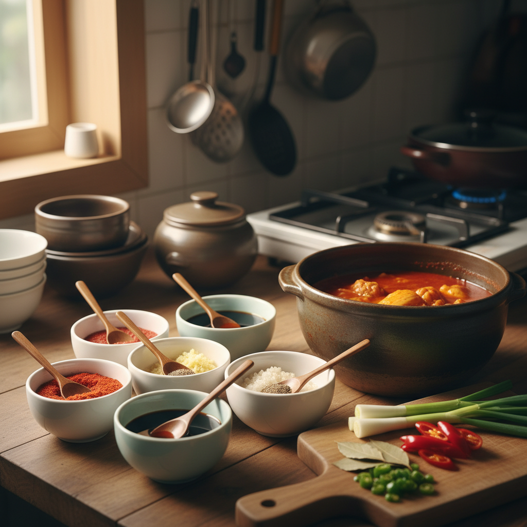 닭볶음탕 밥숟가락 기준 양념을 소분한 이미지