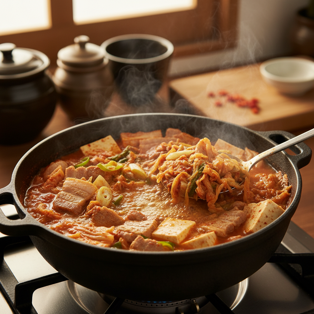 김치찌개 처음 볶거나 끓이기 시작한 이미지