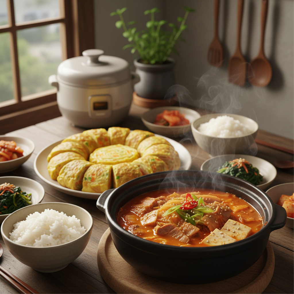 김치찌개 다음으로 곁들이기 좋은 음식과 함께 놓은 이미지