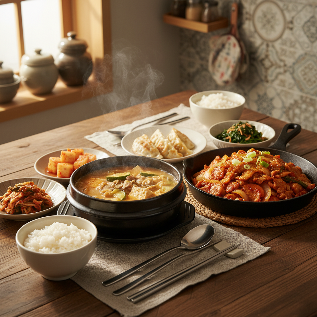 된장찌개 다음으로 곁들이기 좋은 음식과 함께 놓은 이미지