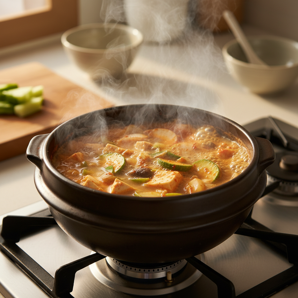 된장찌개 중간 불에서 익어가는 이미지