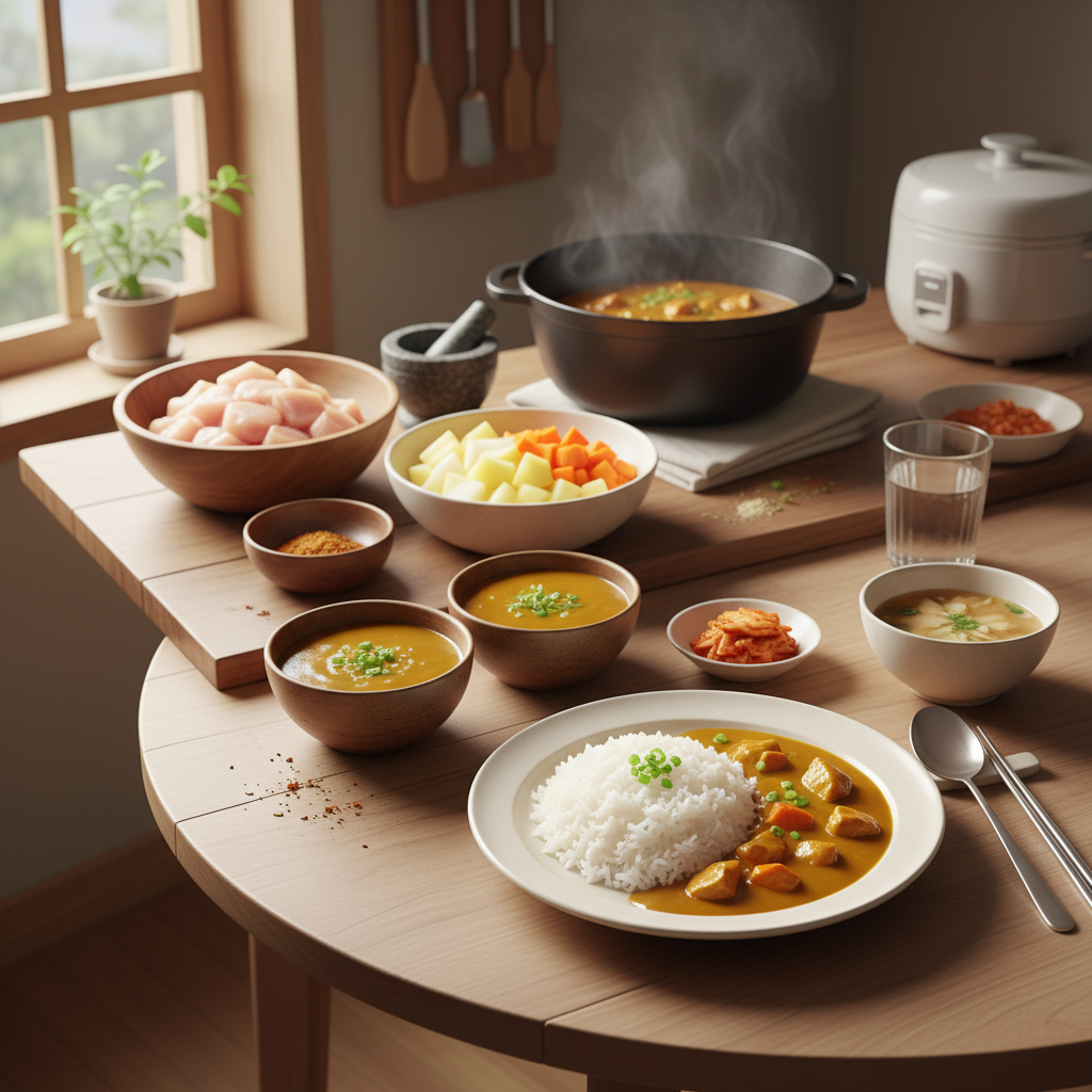 카레라이스 완성된 한 상 차림 이미지