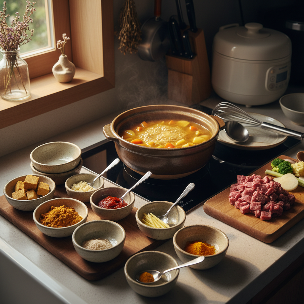 카레라이스 밥숟가락 기준 양념을 소분한 이미지