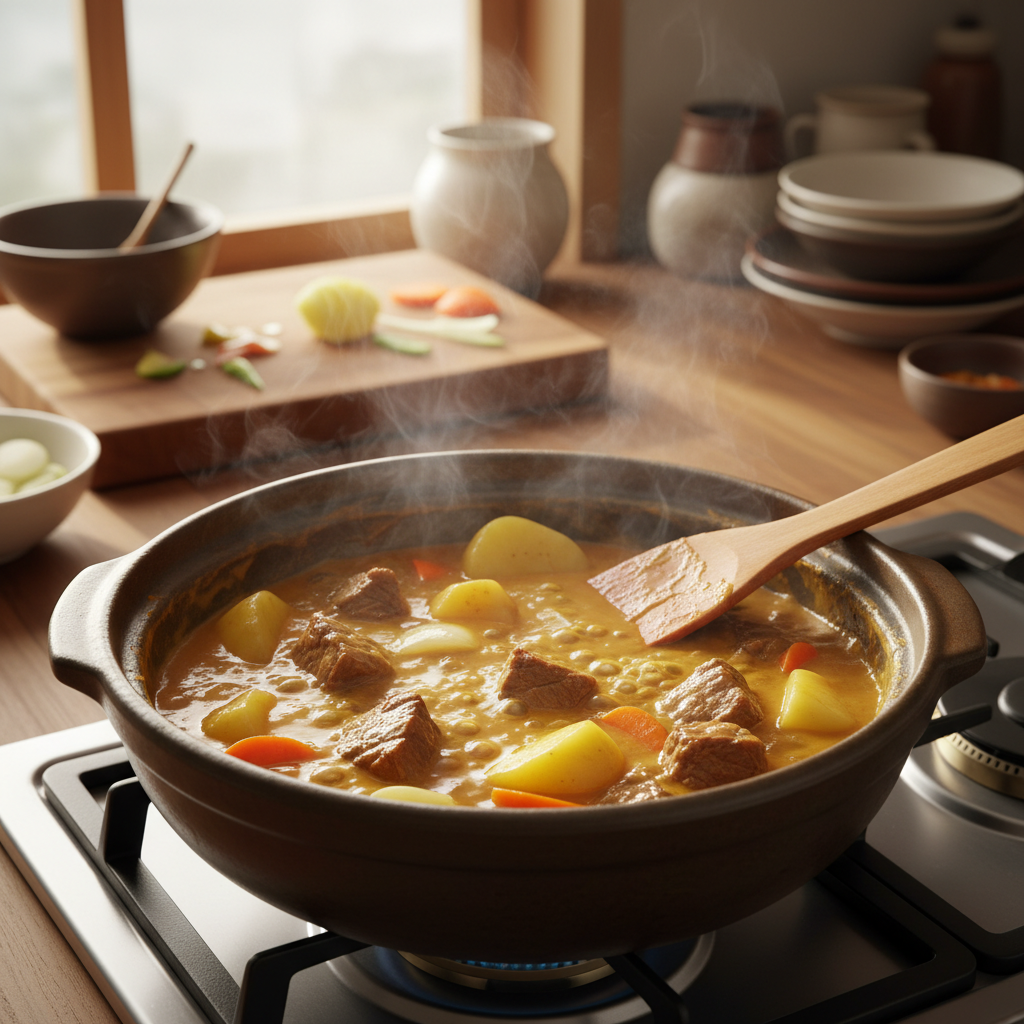 카레라이스 중간 불에서 익어가는 이미지