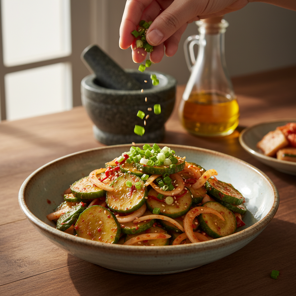 오이무침 대파나 마지막 재료를 넣는 이미지