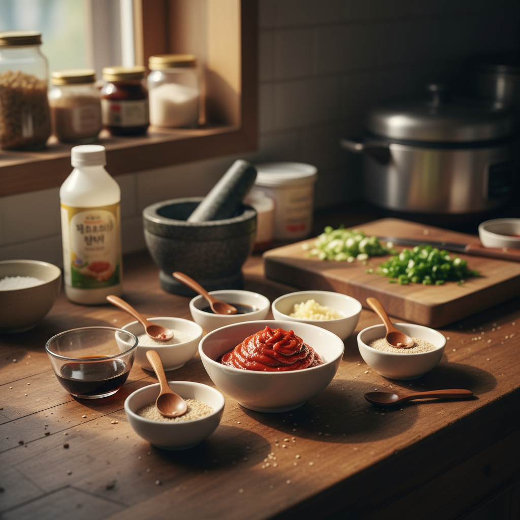 오이무침 밥숟가락 기준 양념을 소분한 이미지