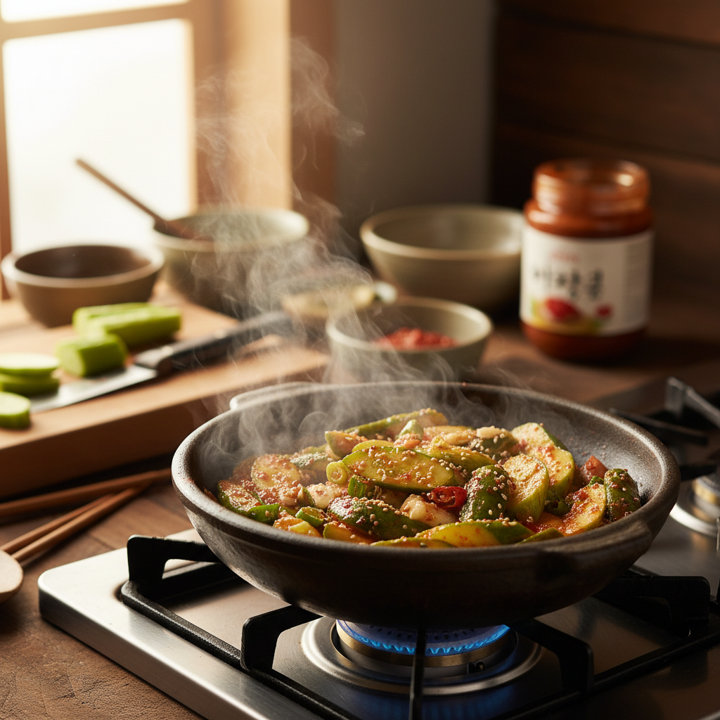 오이무침 중간 불에서 익어가는 이미지