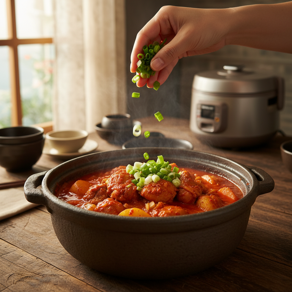 닭볶음탕 대파나 마지막 재료를 넣는 이미지