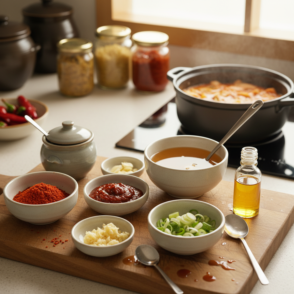 김치찌개 밥숟가락 기준 양념을 소분한 이미지