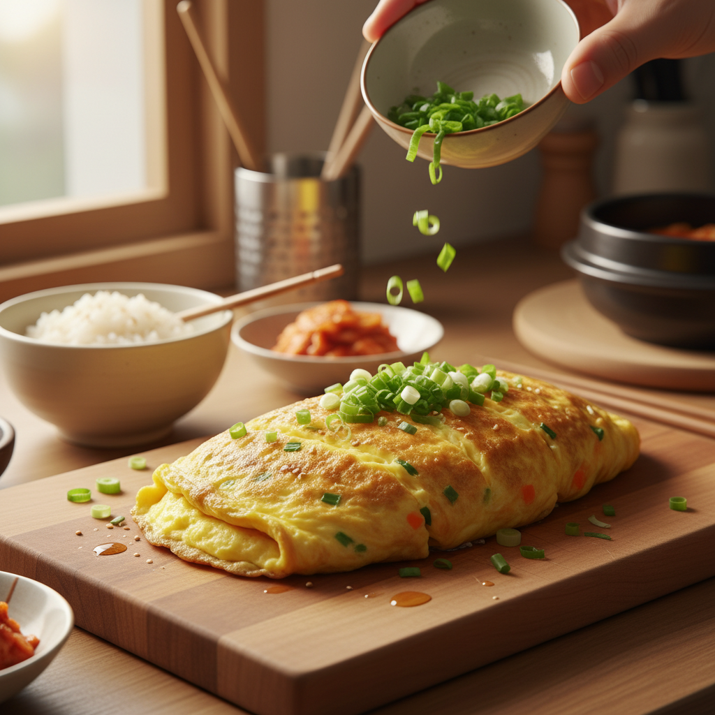 계란말이 대파나 마지막 재료를 넣는 이미지