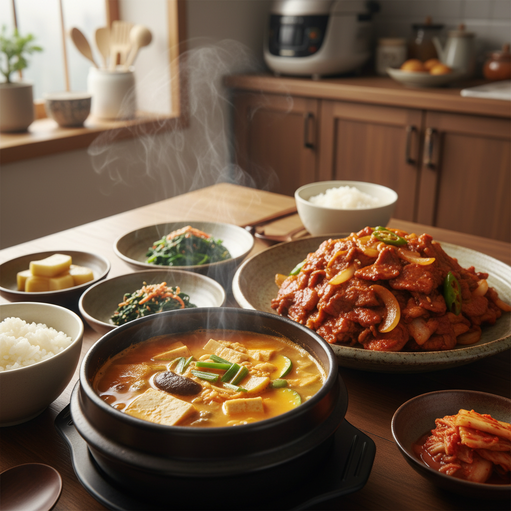 된장찌개 다음으로 곁들이기 좋은 음식과 함께 놓은 이미지