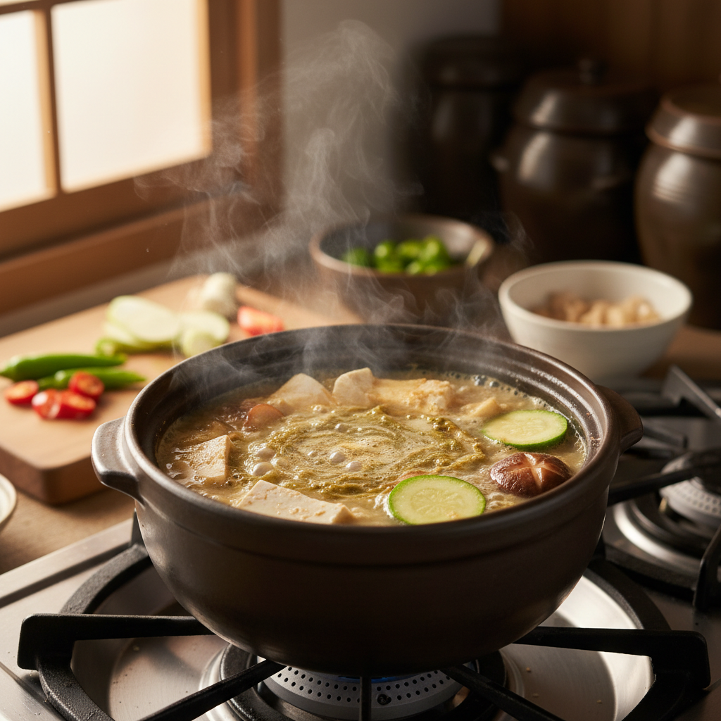 된장찌개 중간 불에서 익어가는 이미지