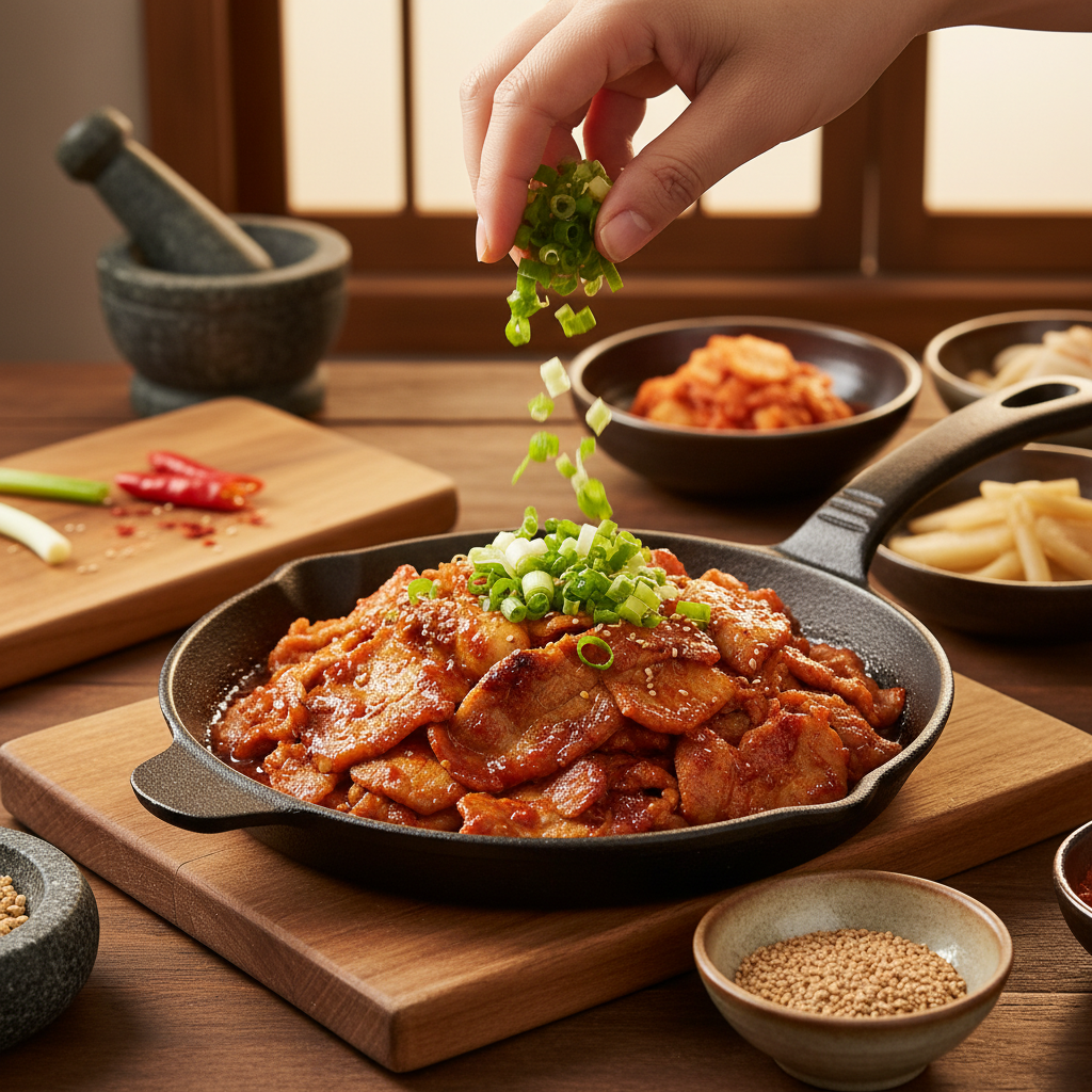 제육볶음 대파나 마지막 재료를 넣는 이미지