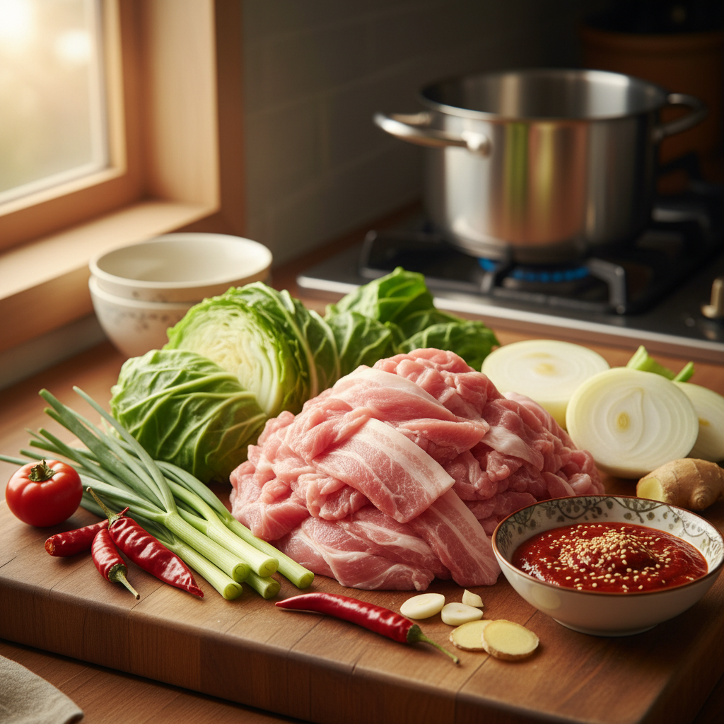 제육볶음 주재료를 손질 크기에 맞춰 정리한 이미지