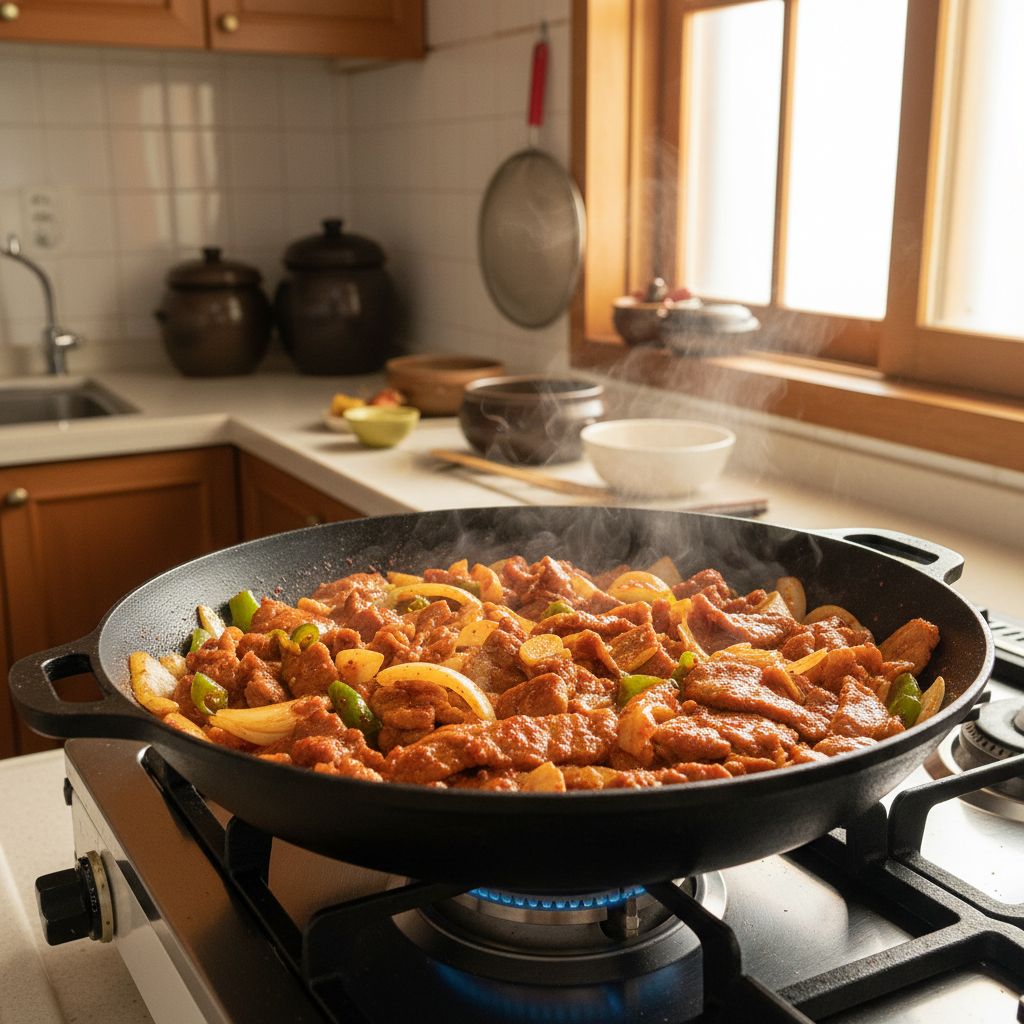 제육볶음 중간 불에서 익어가는 이미지