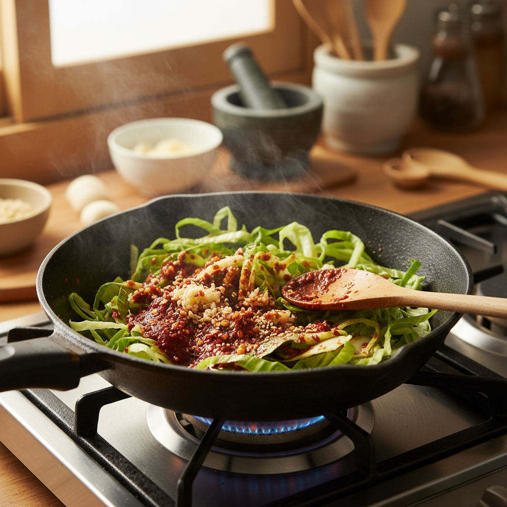 상추겉절이 처음 볶거나 끓이기 시작한 이미지