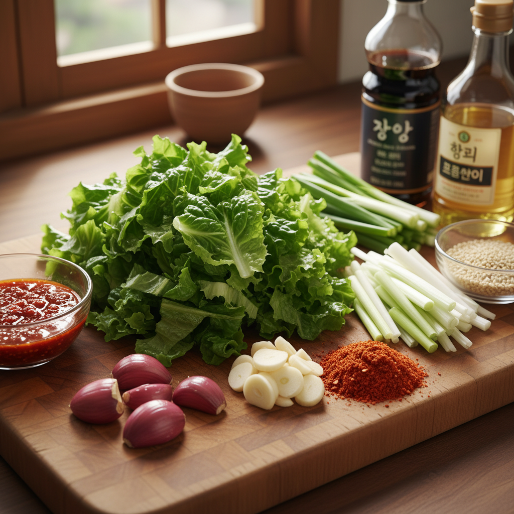 상추겉절이 주재료를 손질 크기에 맞춰 정리한 이미지
