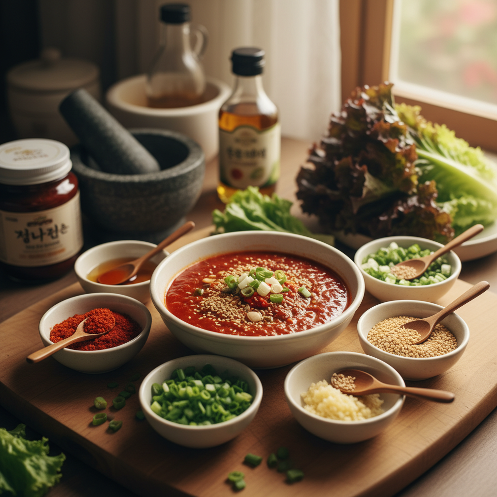 상추겉절이 밥숟가락 기준 양념을 소분한 이미지