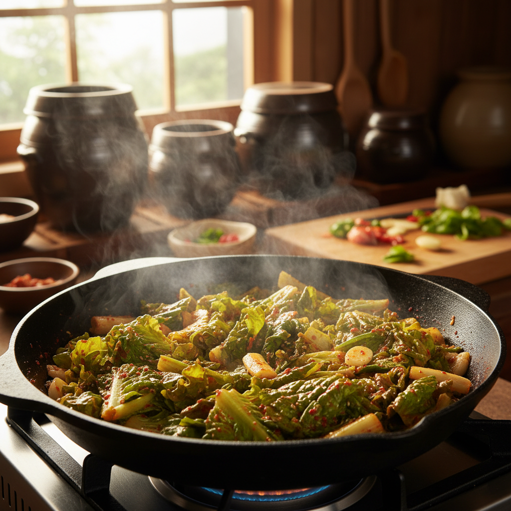 상추겉절이 중간 불에서 익어가는 이미지