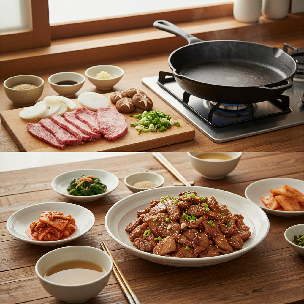 간장불고기 완성된 한 상 차림 이미지