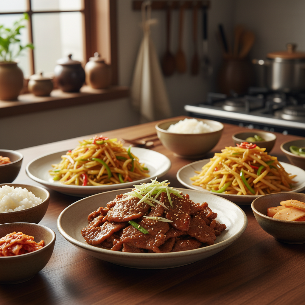 간장불고기 다음으로 곁들이기 좋은 음식과 함께 놓은 이미지