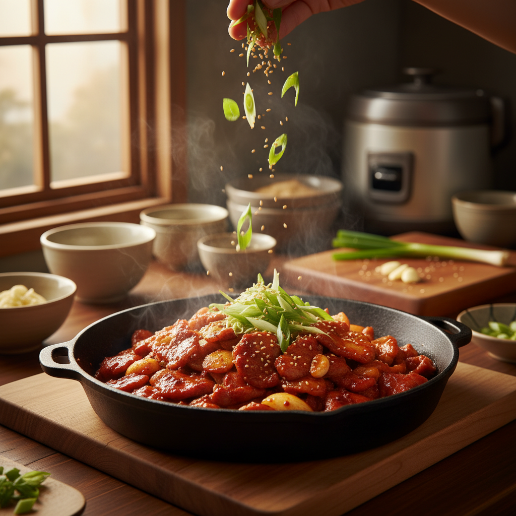 제육볶음 대파나 마지막 재료를 넣는 이미지