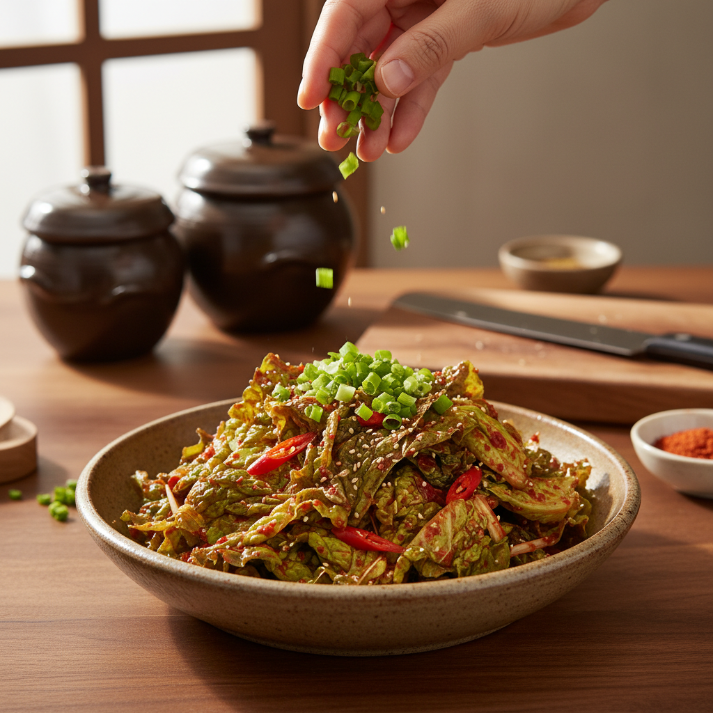 상추겉절이 대파나 마지막 재료를 넣는 이미지