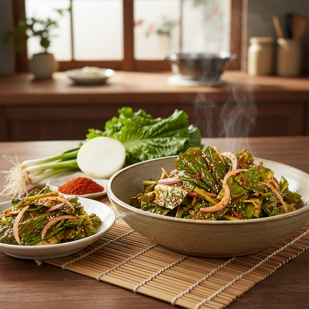 상추겉절이 완성된 한 상 차림 이미지