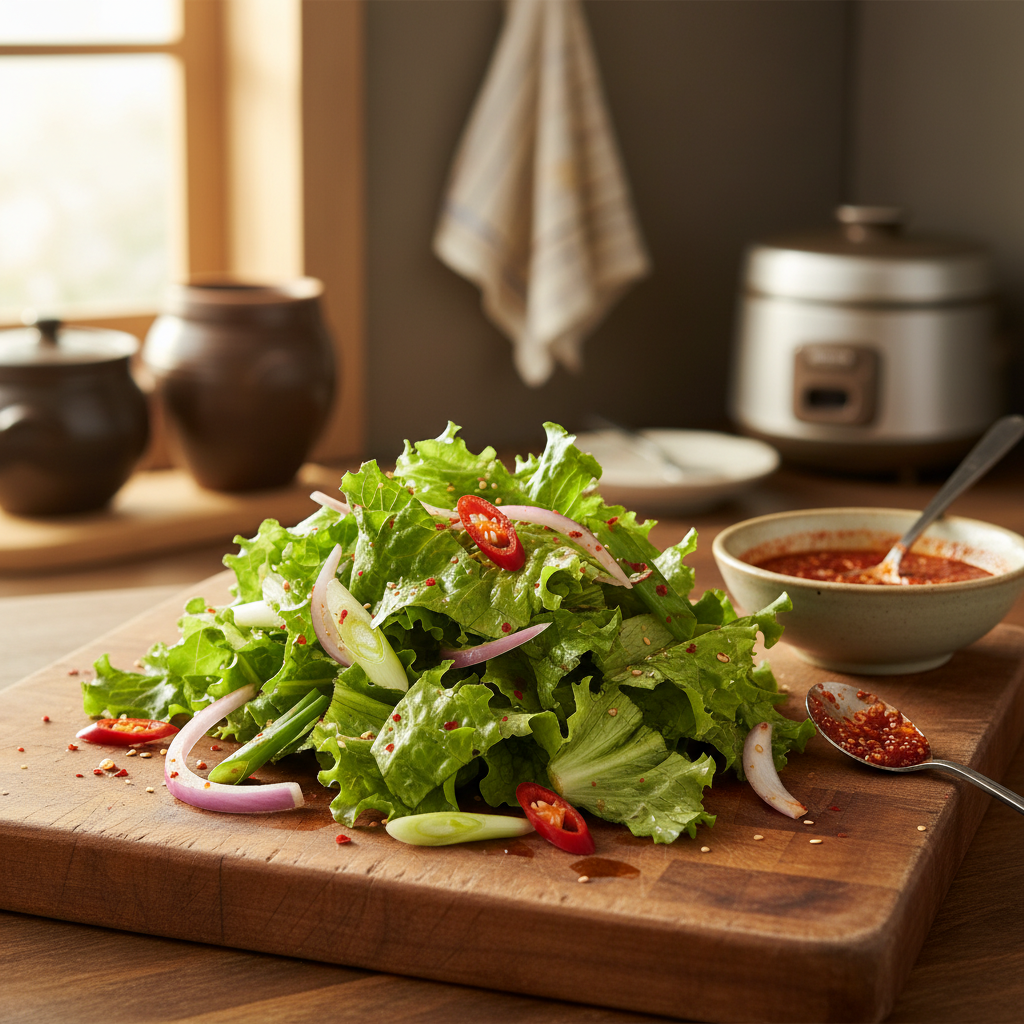 상추겉절이 주재료를 손질 크기에 맞춰 정리한 이미지