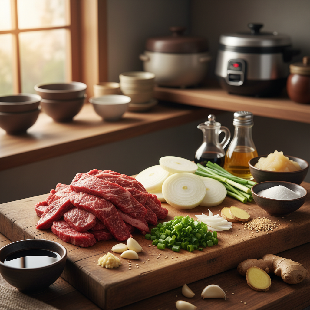 간장불고기 주재료를 손질 크기에 맞춰 정리한 이미지