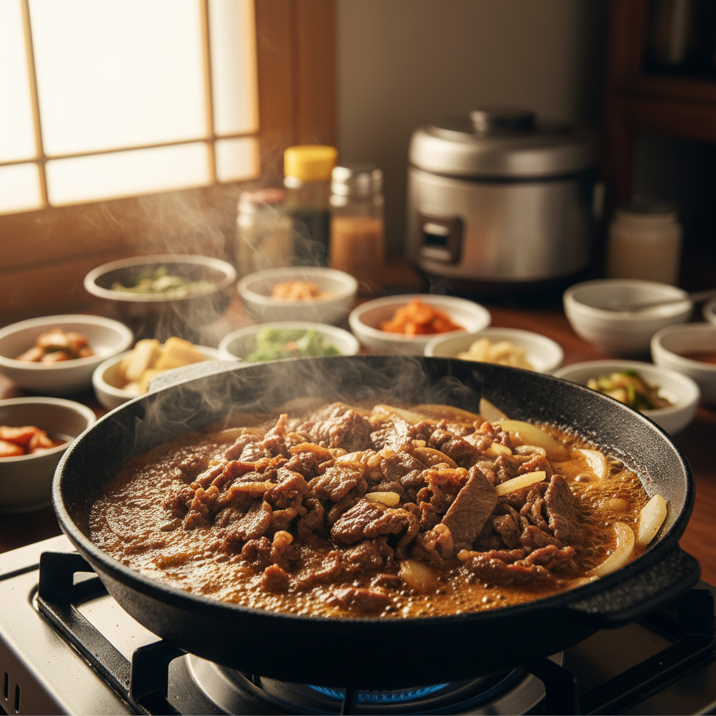 간장불고기 중간 불에서 익어가는 이미지